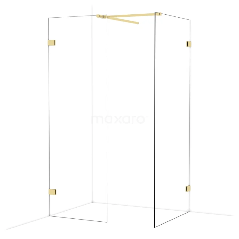 Diamond Inloopdouche | 90x70 cm Glanzend lichtgoud Helder glas 2 vaste wanden IDB0709520GLG