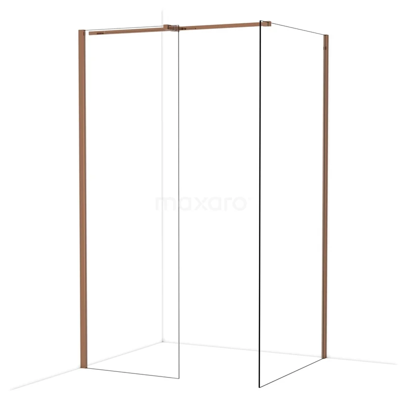 Diamond Walk-in shower | 100x70 cm Glanzend koper Clear glass 2 fixed walls IDB0710310GKP