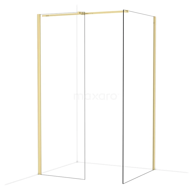 Diamond Walk-in shower | 100x70 cm Glanzend lichtgoud Clear glass 2 fixed walls IDB0710310GLG