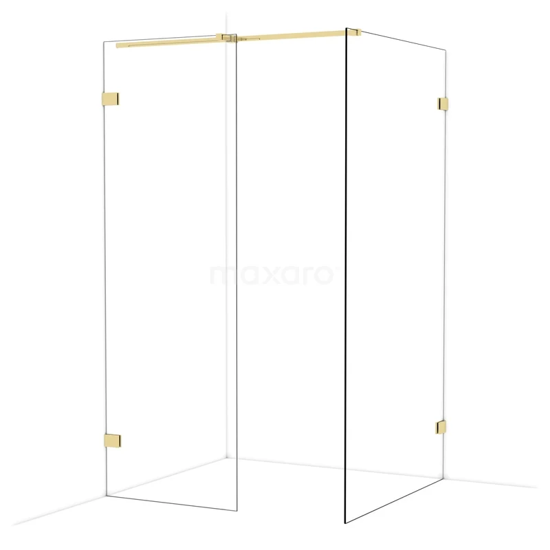 Diamond Walk-in shower | 110x70 cm Glanzend lichtgoud Clear glass 2 fixed walls IDB0711320GLG