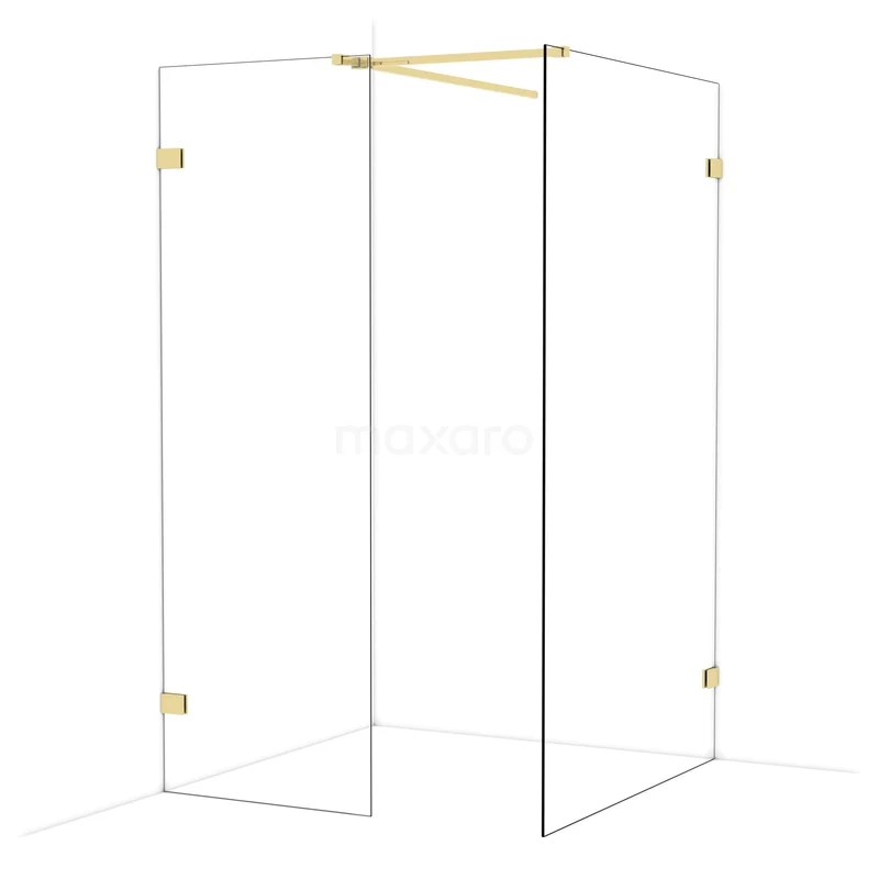 Diamond Walk-in shower | 120x70 cm Glanzend lichtgoud Clear glass 2 fixed walls IDB0712520GLG
