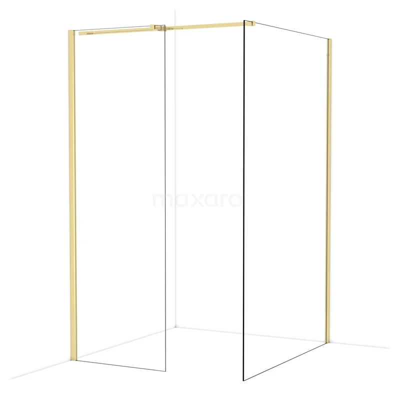 Diamond Inloopdouche | 130x70 cm Glanzend lichtgoud Helder glas 2 vaste wanden IDB0713310GLG