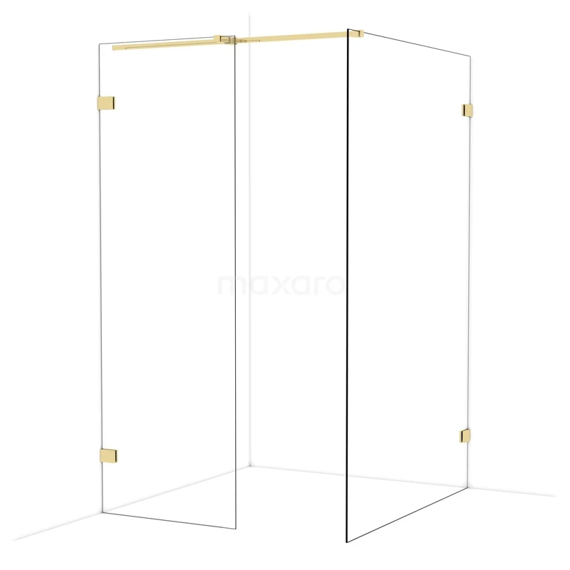 Diamond Inloopdouche | 130x70 cm Glanzend lichtgoud Helder glas 2 vaste wanden IDB0713320GLG