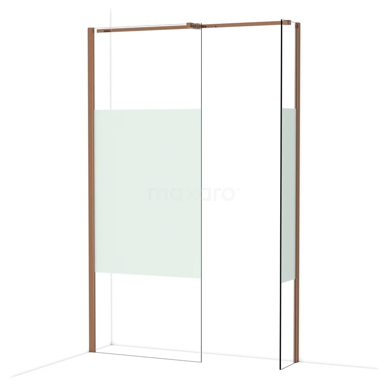 Diamond Walk-in shower | 80x30 cm Shiny copper Clear with matt strip 2 fixed walls IDB0803313GKP Douchewand met koperkleurig frame, glazen paneel en modern design, ideale toevoeging aan een stijlvolle badkamer.