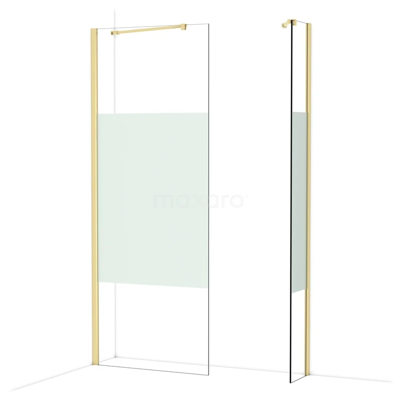 Diamond Walk-in shower | 80x30 cm Glanzend lichtgoud Clear with matt strip 2 fixed walls IDB0803413GLG