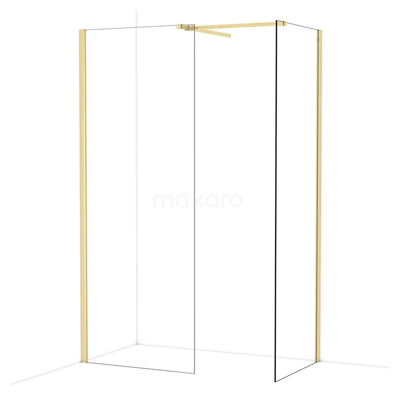 Diamond Inloopdouche | 80x70 cm Glanzend lichtgoud Helder glas 2 vaste wanden IDB0807510GLG