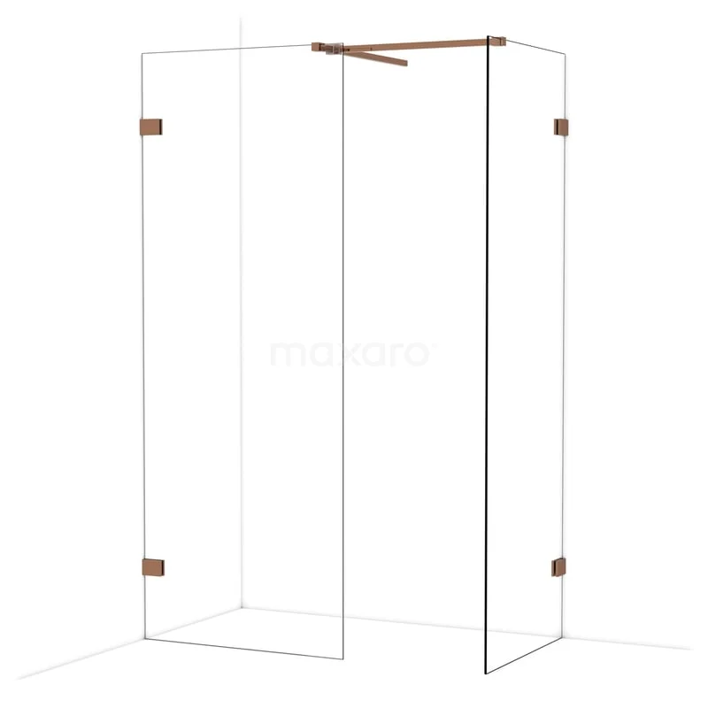 Diamond Inloopdouche | 80x70 cm Glanzend koper Helder glas 2 vaste wanden IDB0807520GKP