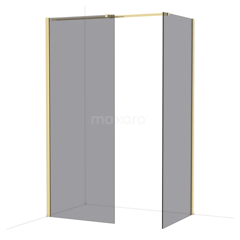 Diamond Walk-in shower | 80x80 cm Shiny light gold Smoke glass 2 fixed walls IDB0808311GLG Sleek glass shower wall with gold finish, perfect for a modern bathroom design.