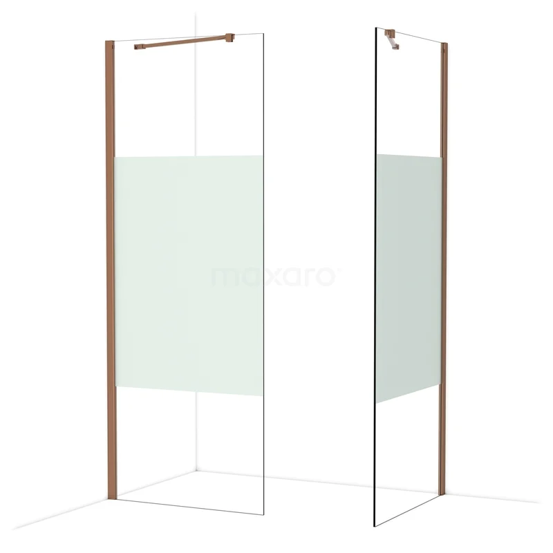 Diamond Walk-in shower | 80x80 cm Glanzend koper Clear with matt strip 2 fixed walls IDB0808413GKP