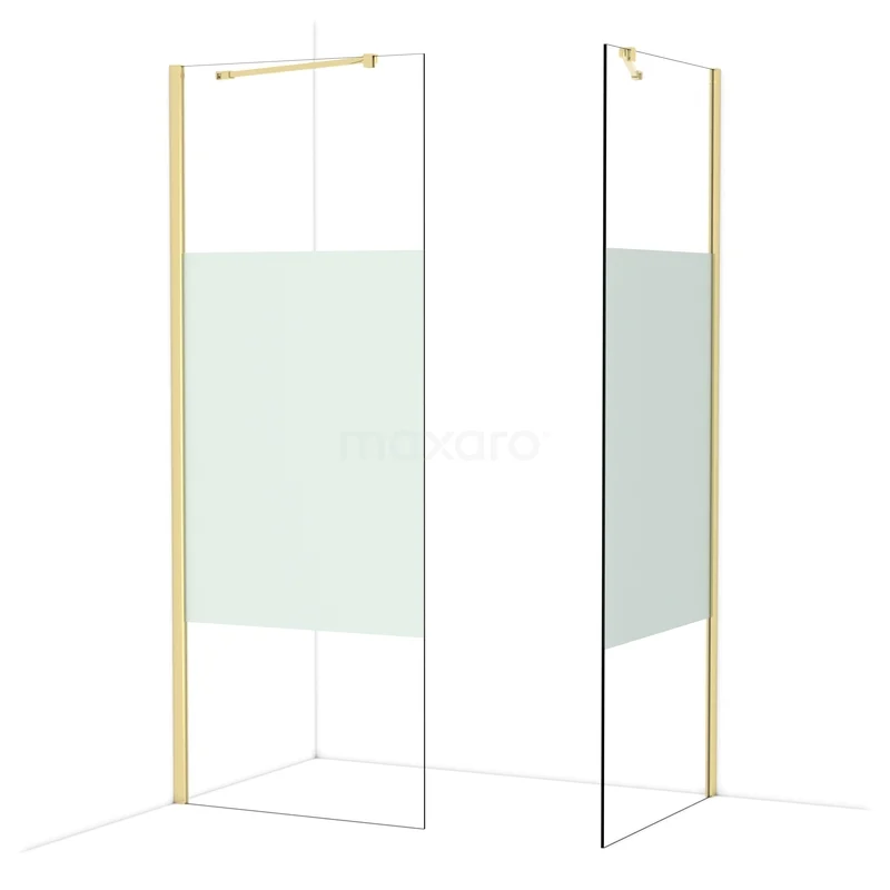 Diamond Inloopdouche | 80x80 cm Glanzend lichtgoud Helder met matte strook 2 vaste wanden IDB0808413GLG