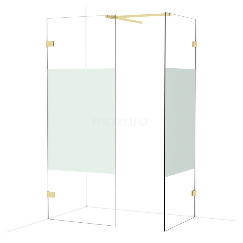 Diamond Walk-in shower | 80x80 cm Shiny light gold Clear with matt strip 2 fixed walls IDB0808523GLG Luxury shower wall with gold accents, transparent glass and matte section, ideal for a stylish and modern bathroom.