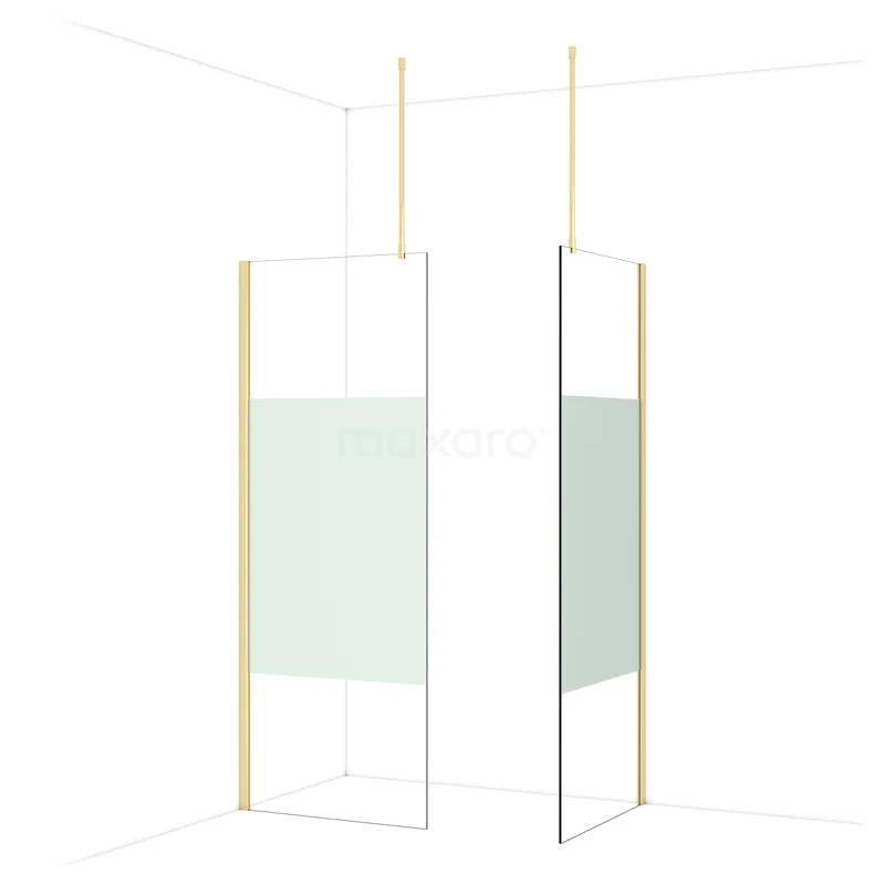Diamond Walk-in shower | 80x80 cm Glanzend lichtgoud Clear with matt strip 2 fixed walls IDB0808913GLG