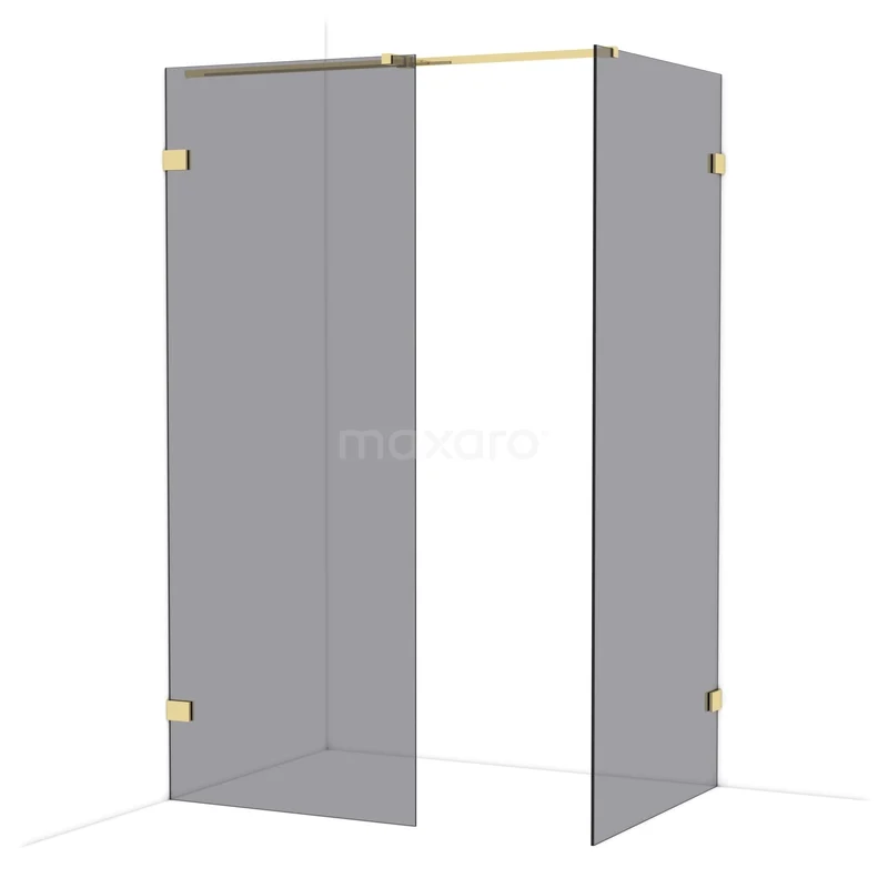 Diamond Walk-in shower | 90x80 cm Shiny light gold Smoke glass 2 fixed walls IDB0809321GLG Glass shower wall with gold-coloured hinges, corner installation, modern design, ideal for a luxury bathroom decor.