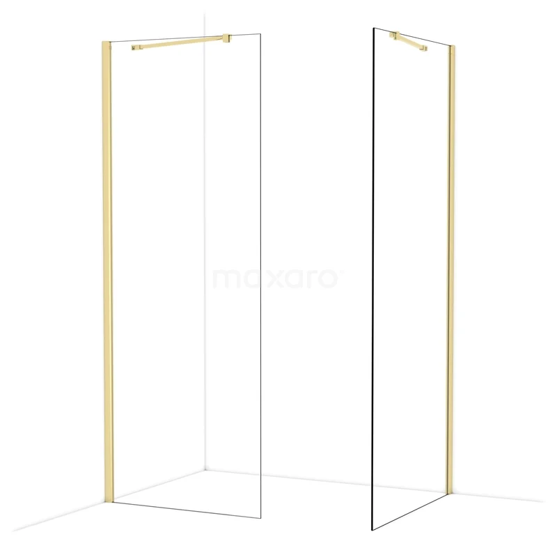 Diamond begehbare Dusche | 90x80 cm Glänzendes Hellgold 2 feste Wände IDB0809410GLG Duschwand mit mattem Gold Profil, minimalistisches Design und Klarglas, ideal für ein stilvolles Badezimmer.