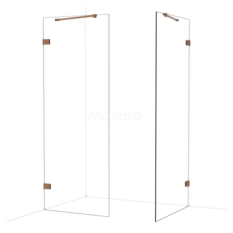 Diamond Inloopdouche | 90x80 cm Glanzend koper Helder glas 2 vaste wanden IDB0809420GKP