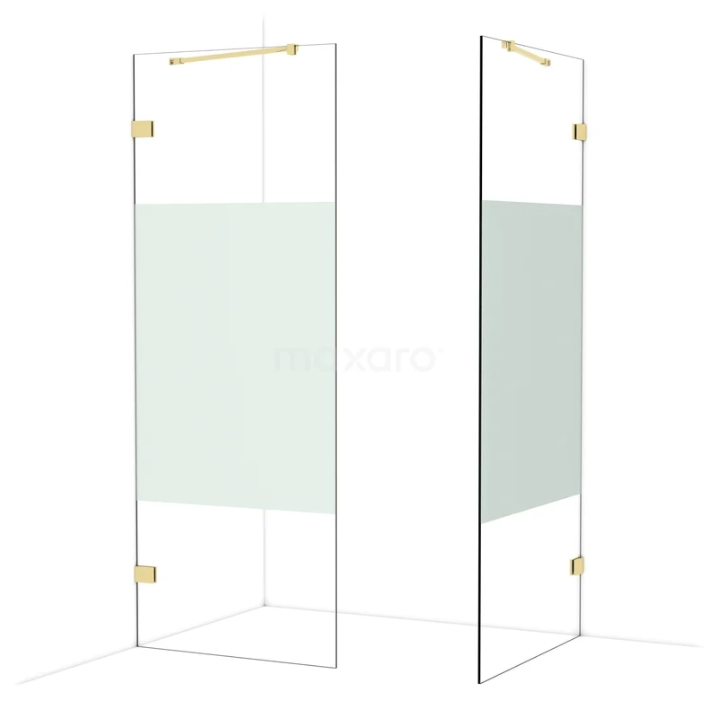 Diamond Walk-in shower | 90x80 cm Glanzend lichtgoud Clear with matt strip 2 fixed walls IDB0809423GLG Diamond Walk-in shower | 90x80 cm Glanzend lichtgoud Clear with matt strip 2 fixed walls IDB0809423GLG