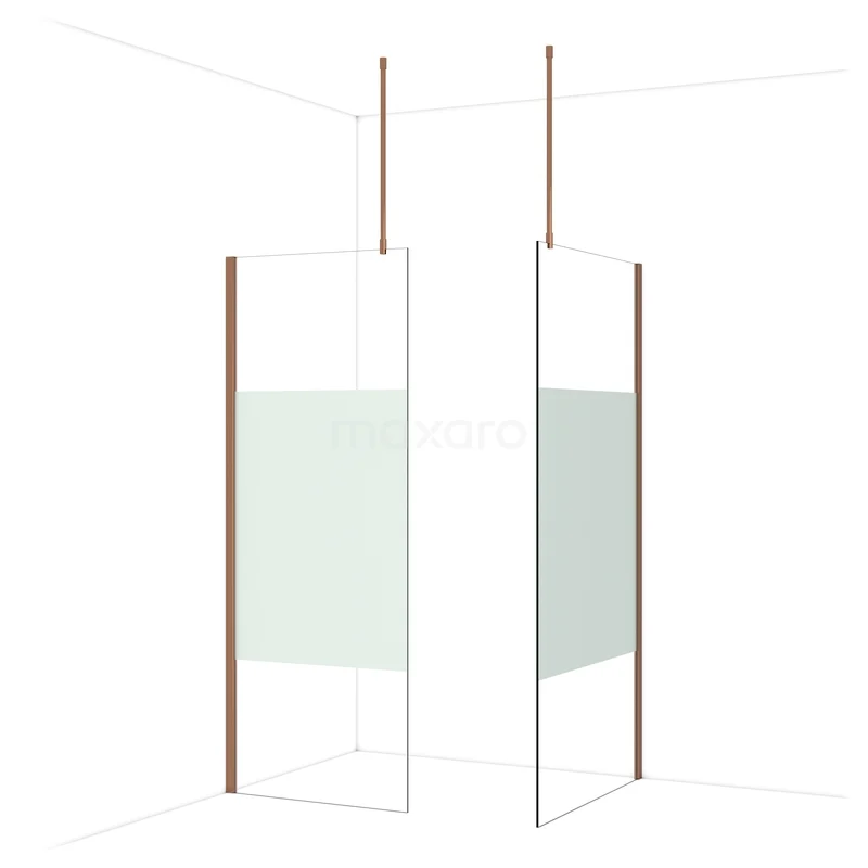 Diamond Walk-in shower | 100x80 cm Glanzend koper Clear with matt strip 2 fixed walls IDB0810913GKP