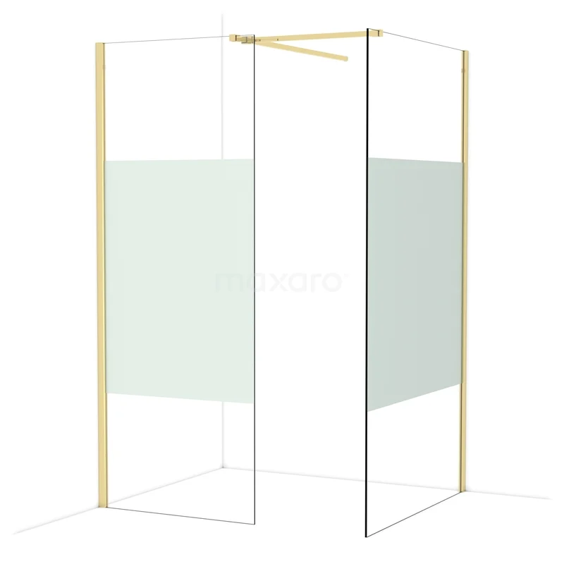 Diamond Walk-in shower | 110x80 cm Glanzend lichtgoud Clear with matt strip 2 fixed walls IDB0811513GLG