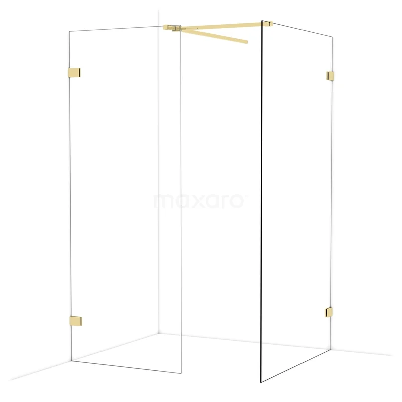 Diamond Walk-in shower | 110x80 cm Glanzend lichtgoud Clear glass 2 fixed walls IDB0811520GLG
