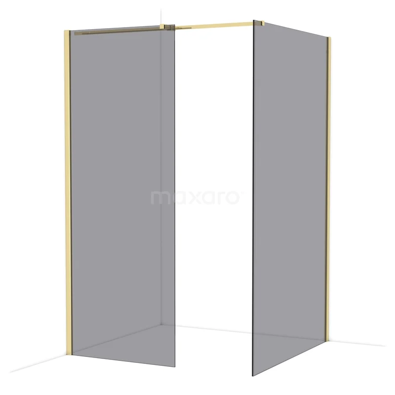 Diamond Walk-in shower | 120x80 cm Glanzend lichtgoud Smoke glass 2 fixed walls IDB0812311GLG