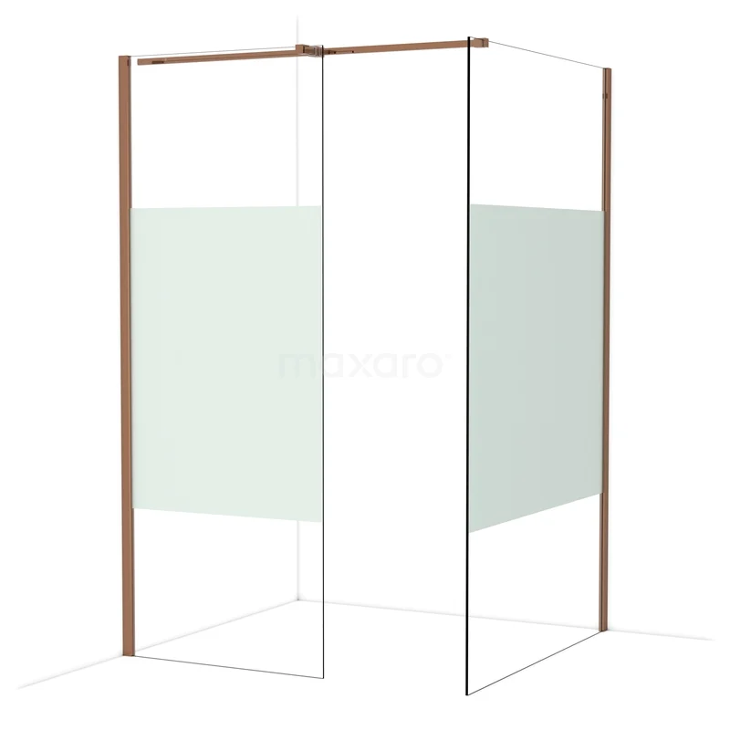 Diamond Walk-in shower | 120x80 cm Glanzend koper Clear with matt strip 2 fixed walls IDB0812313GKP
