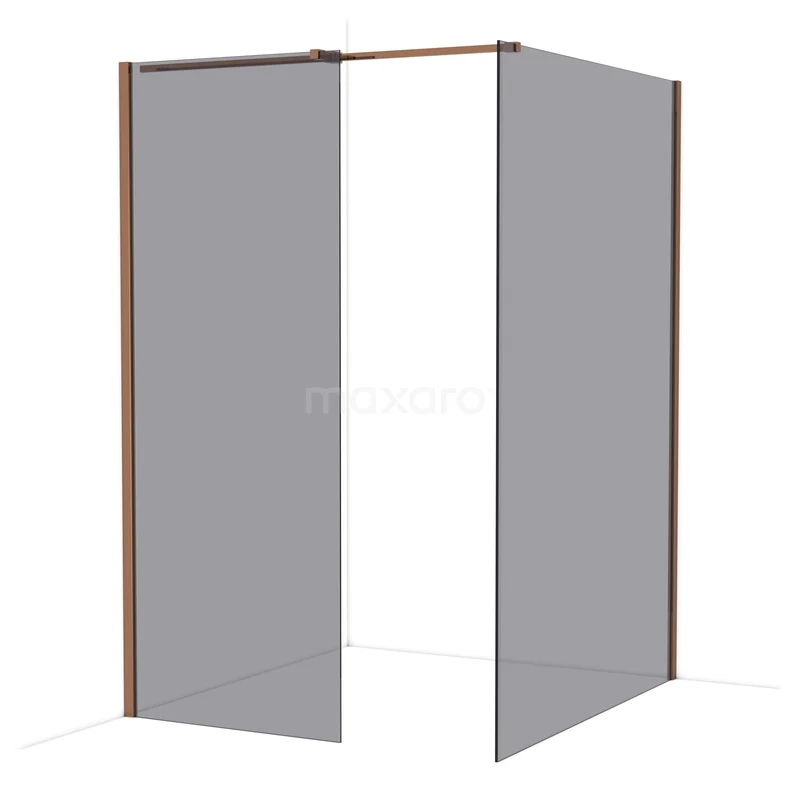 Diamond begehbare Dusche | 140x80 cm Glänzendes Kupfer 2 feste Wände IDB0814311GKP Duschwand Set mit Matt Schwarz Rahmen, Eckaufstellung, Glas und modernem Design – ideal für ein stilvolles Badezimmer.