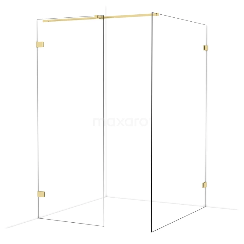 Begehbare Duschen IDB0814320GLG Goldfarbene begehbare Dusche mit Glaswänden und stilvollen Messingakzenten, ideal für ein luxuriöses Badezimmerdesign.