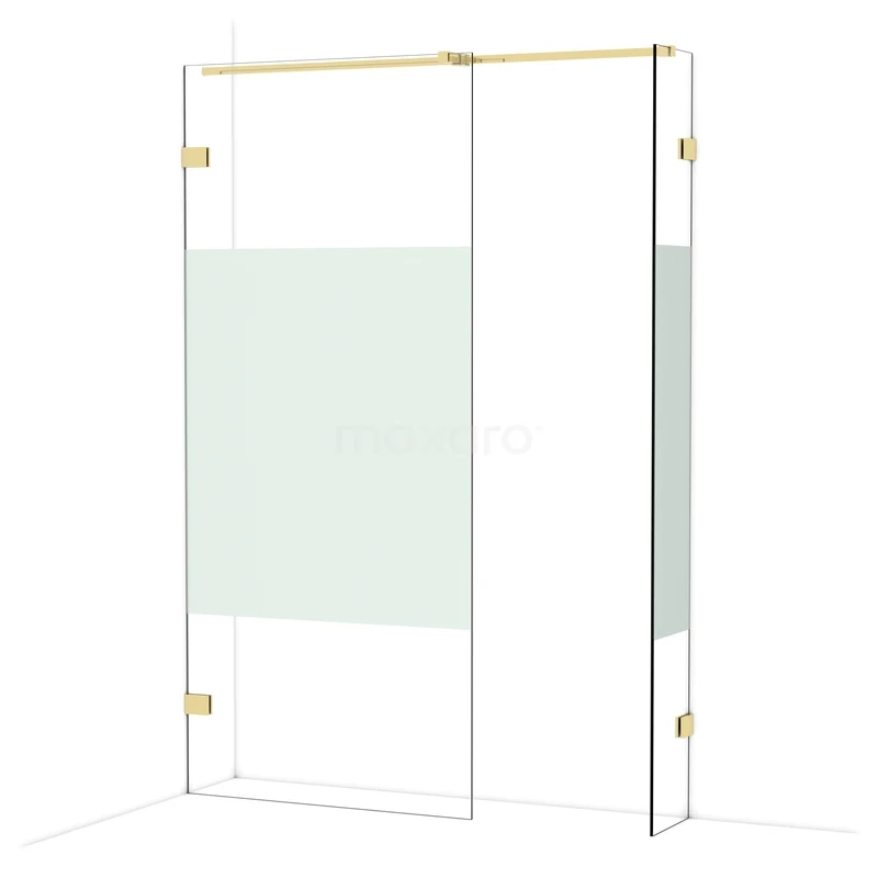 Diamond Inloopdouche | 90x30 cm Glanzend lichtgoud Helder met matte strook 2 vaste wanden IDB0903323GLG