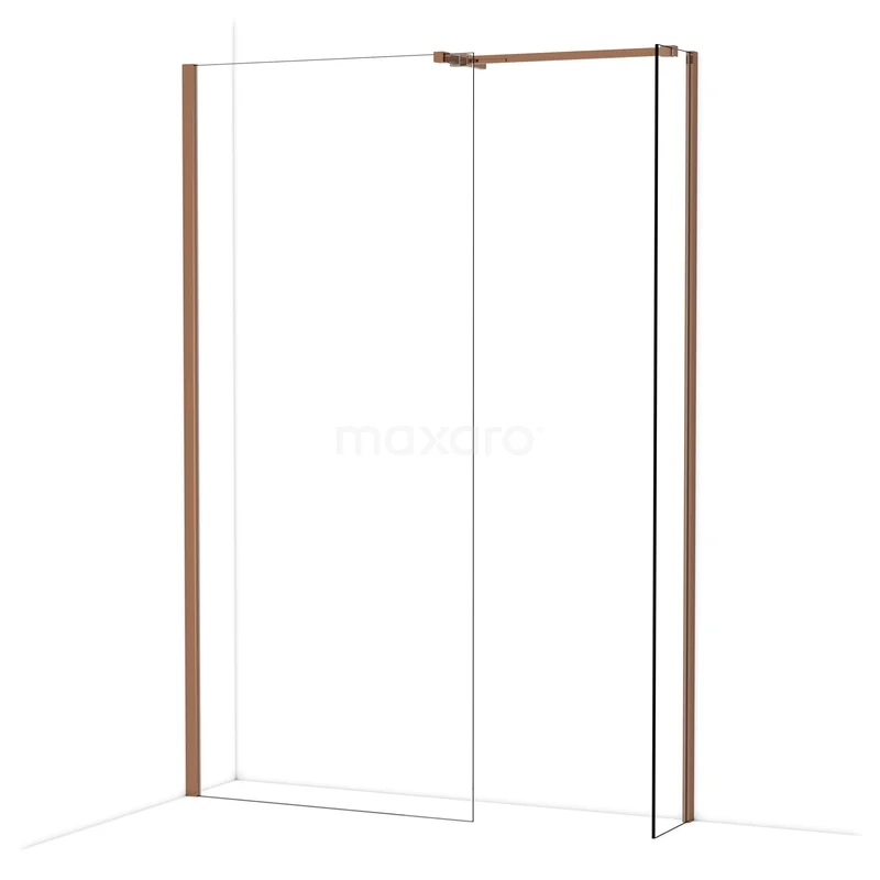 Begehbare Duschen IDB0903510GKP Duschwand mit Eckaufstellung, Klarglas und matten Goldprofilen, ideal für luxuriöse Badezimmergestaltungen.