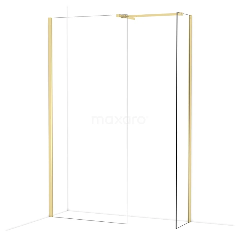 Diamond Inloopdouche | 90x40 cm Glanzend lichtgoud Helder glas 2 vaste wanden IDB0904510GLG