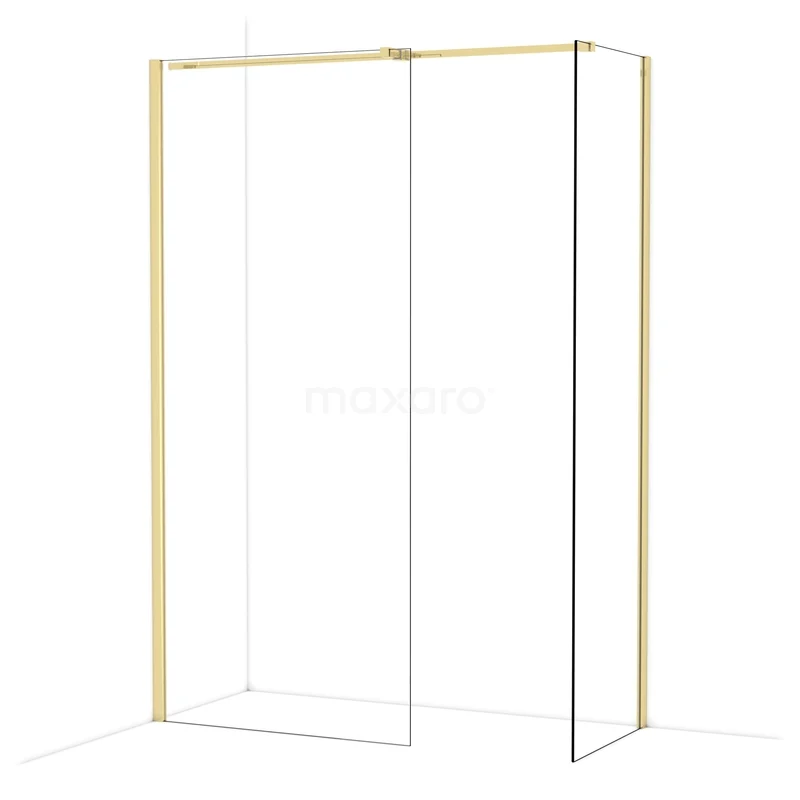 Diamond Walk-in shower | 90x60 cm Glanzend lichtgoud Clear glass 2 fixed walls IDB0906310GLG