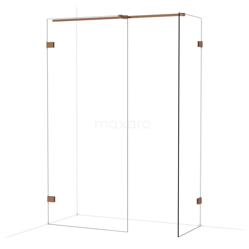 Diamond Walk-in shower | 90x60 cm Glanzend koper Clear glass 2 fixed walls IDB0906320GKP