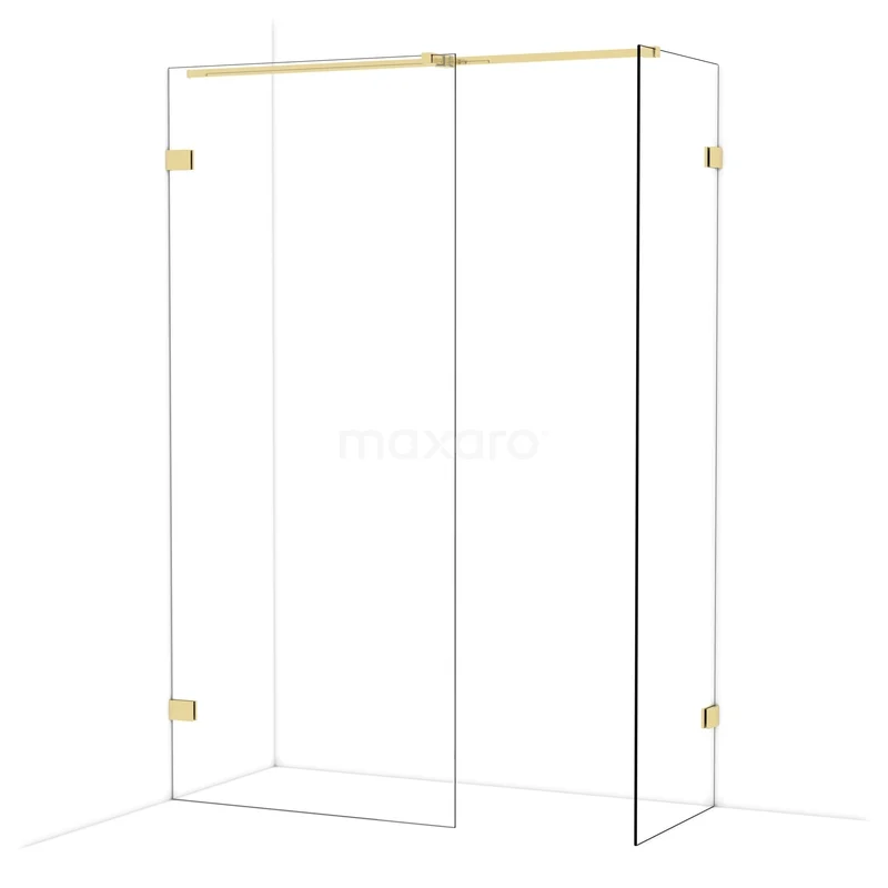 Diamond Walk-in shower | 90x60 cm Glanzend lichtgoud Clear glass 2 fixed walls IDB0906320GLG