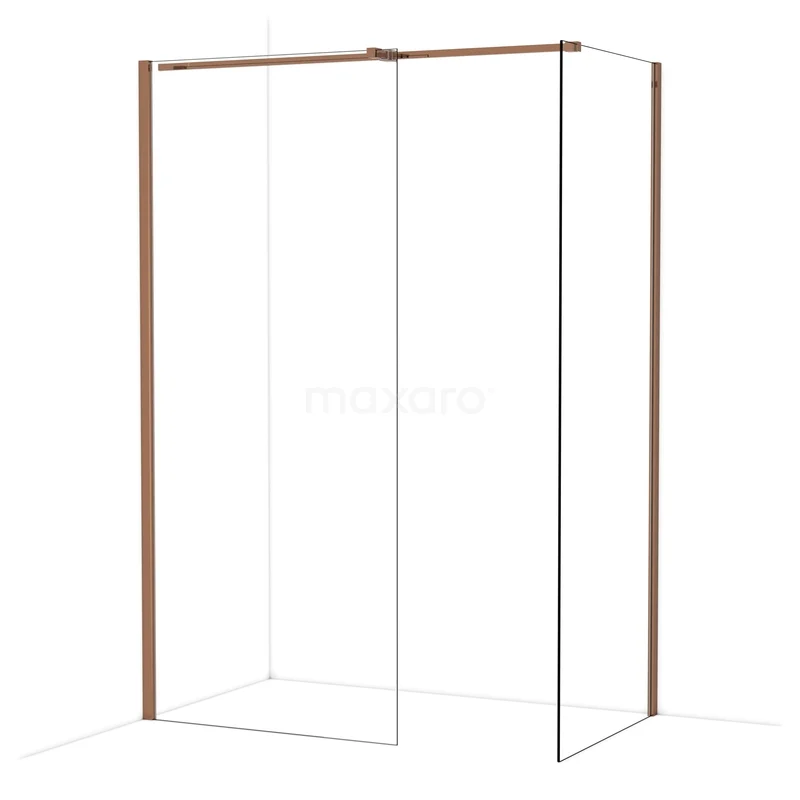 Begehbare Duschen IDB0908310GKP Duschwand mit kupferfarbenem Rahmen, minimalistisches Design, Glas, ideal für moderne Bäder.