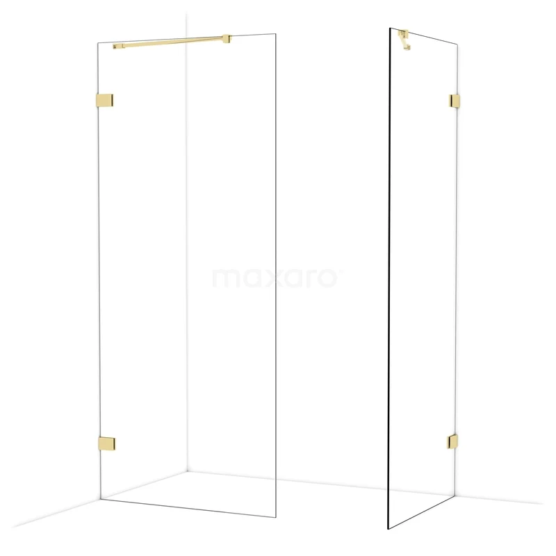 Diamond Walk-in shower | 90x80 cm Glanzend lichtgoud Clear glass 2 fixed walls IDB0908420GLG Diamond Walk-in shower | 90x80 cm Glanzend lichtgoud Clear glass 2 fixed walls IDB0908420GLG