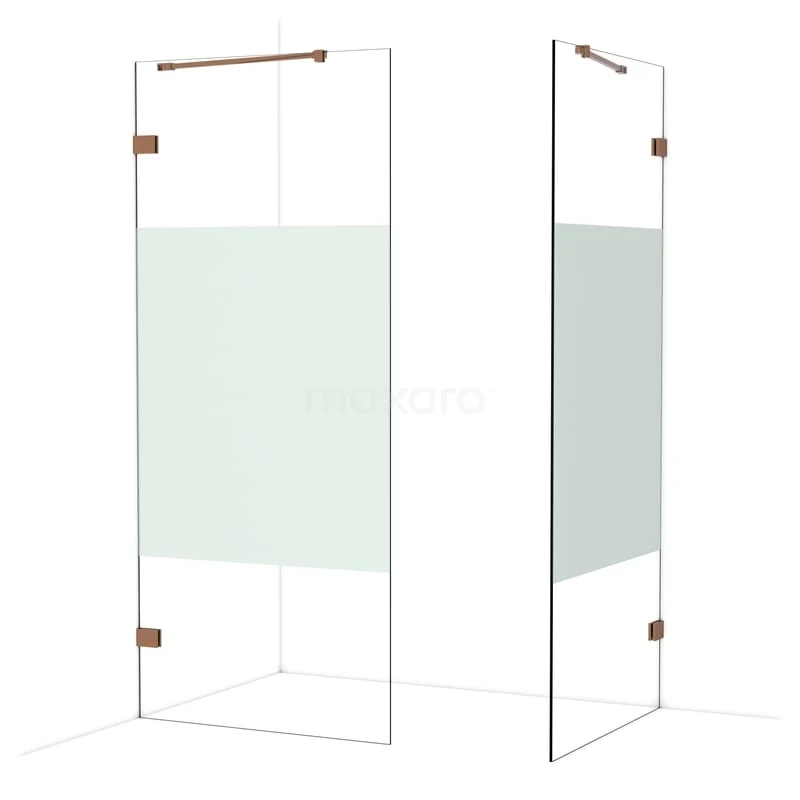 Diamond Inloopdouche | 90x90 cm Glanzend koper Helder met matte strook 2 vaste wanden IDB0909423GKP Diamond Inloopdouche | 90x90 cm Glanzend koper Helder met matte strook 2 vaste wanden IDB0909423GKP