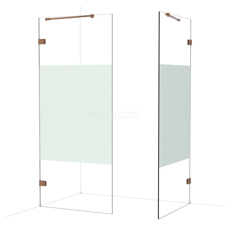 Diamond Walk-in shower | 90x90 cm Glanzend koper Clear with matt strip 2 fixed walls IDB0909423GKP Diamond Walk-in shower | 90x90 cm Glanzend koper Clear with matt strip 2 fixed walls IDB0909423GKP