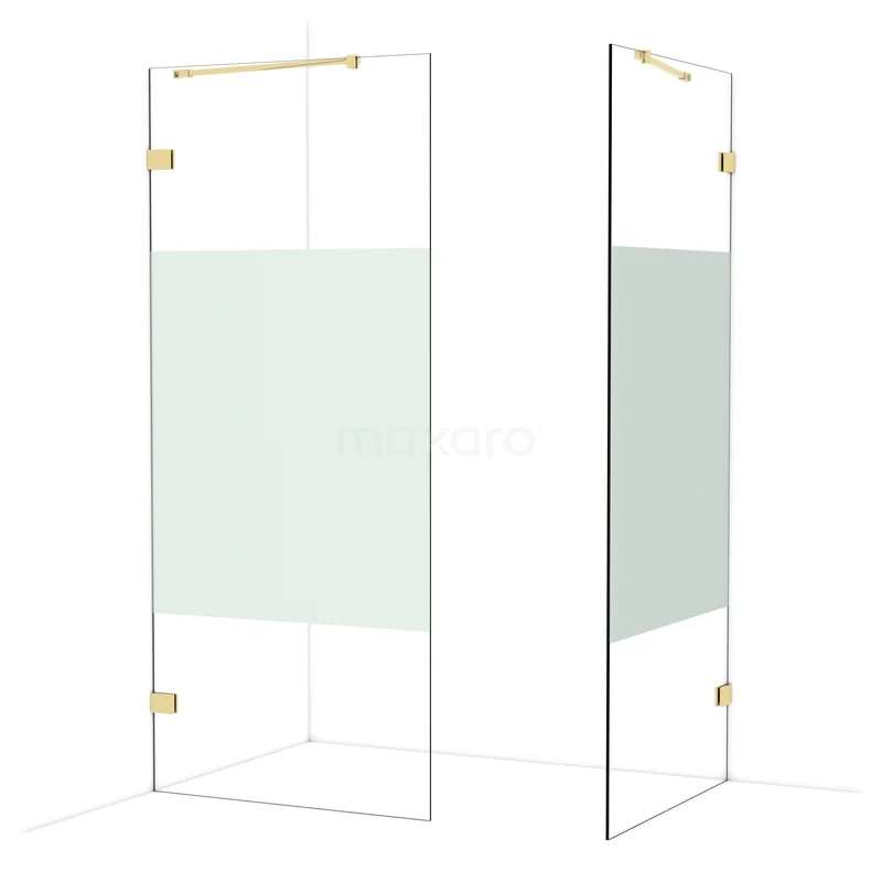 Diamond Inloopdouche | 90x90 cm Glanzend lichtgoud Helder met matte strook 2 vaste wanden IDB0909423GLG Diamond Inloopdouche | 90x90 cm Glanzend lichtgoud Helder met matte strook 2 vaste wanden IDB0909423GLG