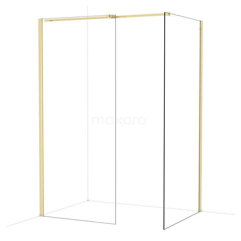 Diamond Walk-in shower | 100x90 cm Shiny light gold Clear glass 2 fixed walls IDB0910310GLG Gold frame shower wall with sleek design, ideal for a modern bathroom, made of high-quality aluminium.