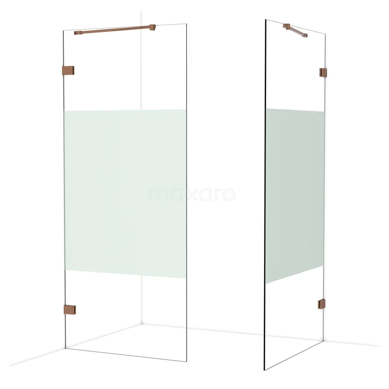 Diamond Walk-in shower | 100x90 cm Glanzend koper Clear with matt strip 2 fixed walls IDB0910423GKP Diamond Walk-in shower | 100x90 cm Glanzend koper Clear with matt strip 2 fixed walls IDB0910423GKP