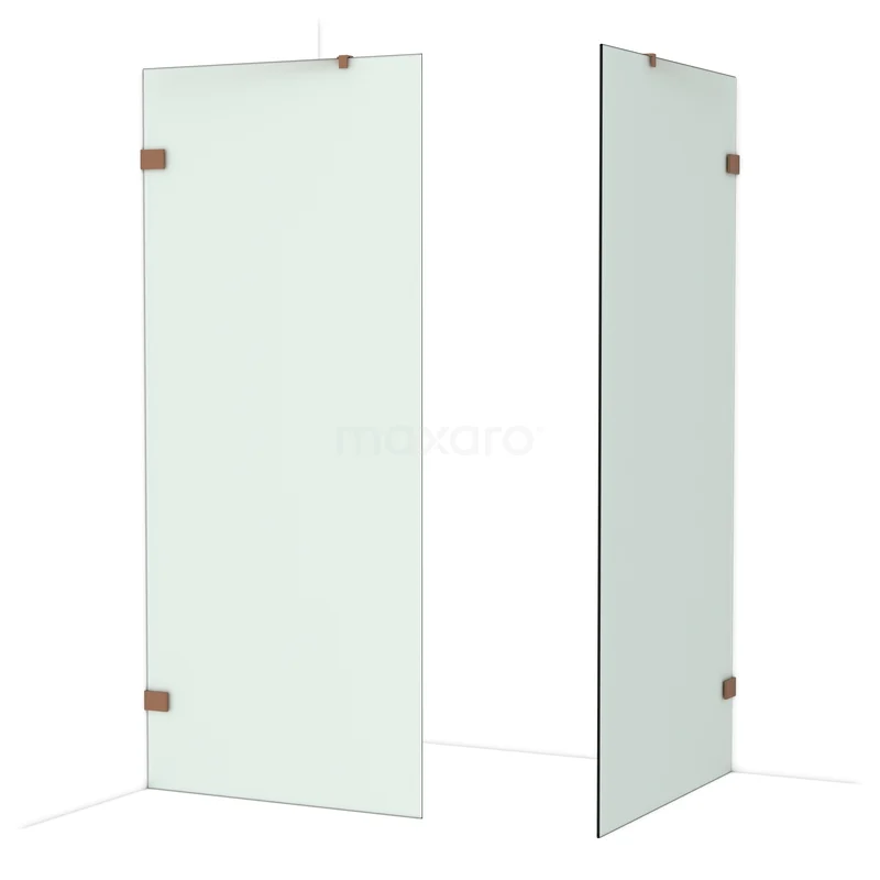 Diamond Walk-in shower | 100x90 cm Shiny copper Frosted glass 2 fixed walls IDB0910427GKP Glazen douchewand helder, rechthoekig design met metalen scharnieren, ideaal voor een moderne badkamer inrichting.