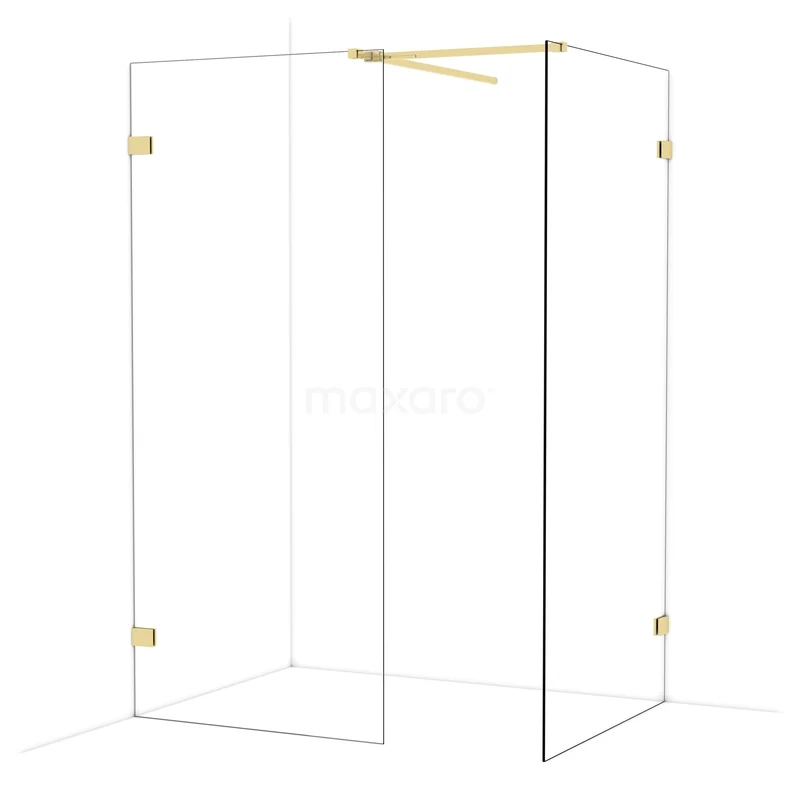 Diamond Walk-in shower | 100x90 cm Glanzend lichtgoud Clear glass 2 fixed walls IDB0910520GLG