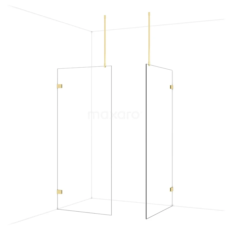 Diamond Walk-in shower | 100x90 cm Glanzend lichtgoud Clear glass 2 fixed walls IDB0910920GLG