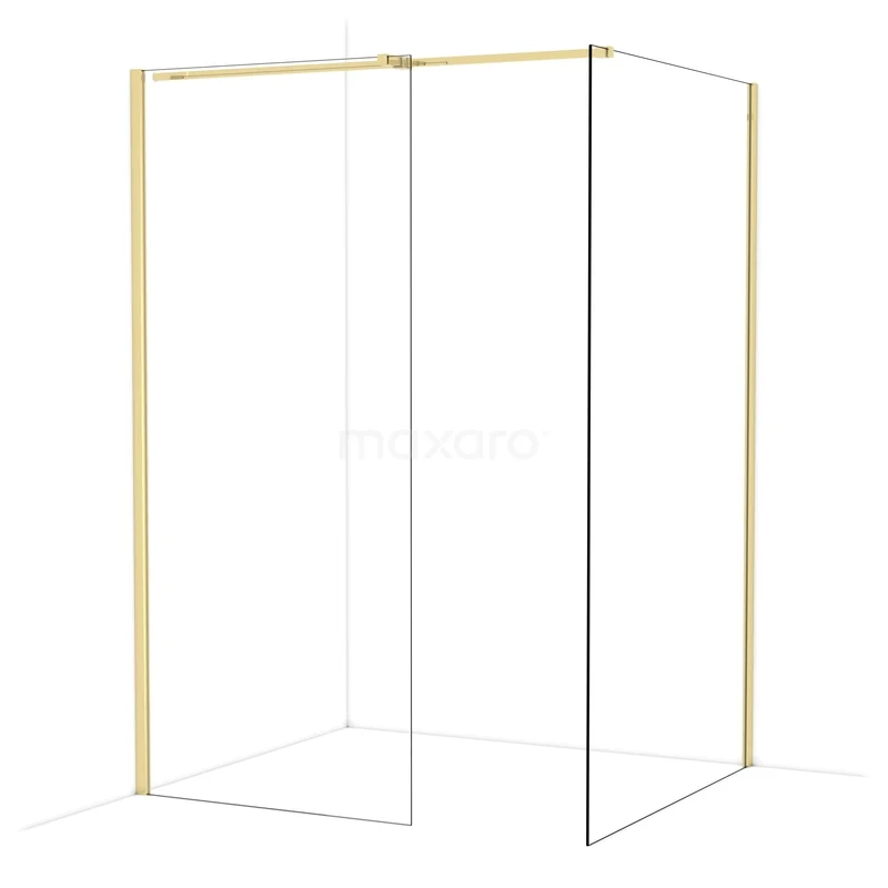 Diamond Walk-in shower | 120x90 cm Glanzend lichtgoud Clear glass 2 fixed walls IDB0912310GLG