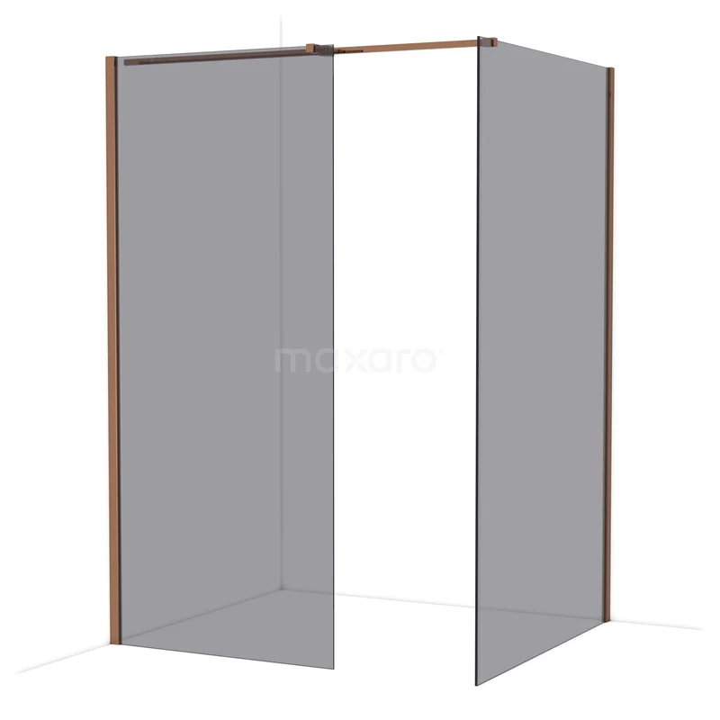 Diamond Walk-in shower | 120x90 cm Glanzend koper Smoke glass 2 fixed walls IDB0912311GKP