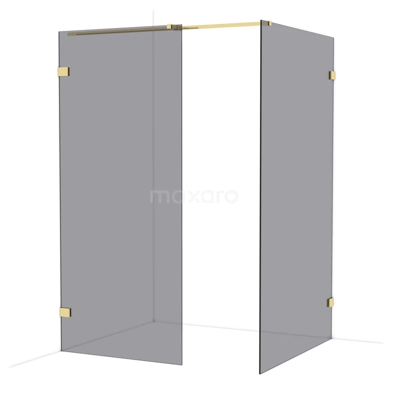 Diamond Walk-in shower | 120x90 cm Glossy light gold Smoke glass 2 fixed walls IDB0912321GLG Glazen douchewand met goudkleurige scharnieren, modern design, ideaal voor stijlvolle badkamerinrichting.
