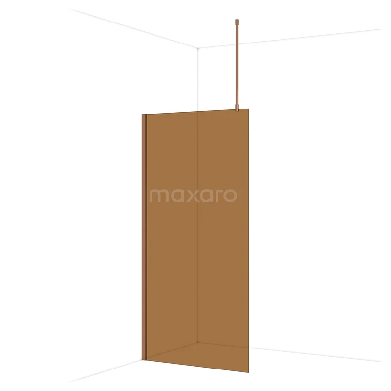 Diamond Begehbare Dusche | 100 cm Kupfer glänzend Bronze Glas Festwand IDA10719GKP Duschwand in warmer Holzfarbe, modernes Design, geeignet für luxuriöses Badezimmer. Sicheres Glas und subtile metallische Befestigung.