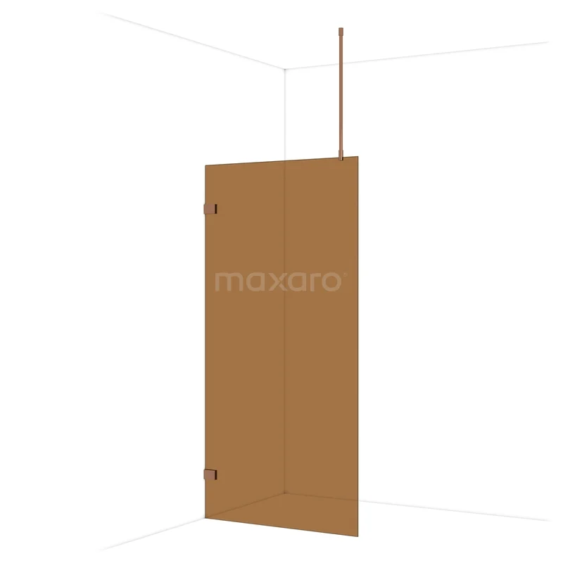 Diamond Walk-in shower | 100 cm Shiny copper Bronze glass Fixed wall IDA10729GKP Matte gold-coloured glass shower screen, minimalist design, ideal for modern bathrooms.