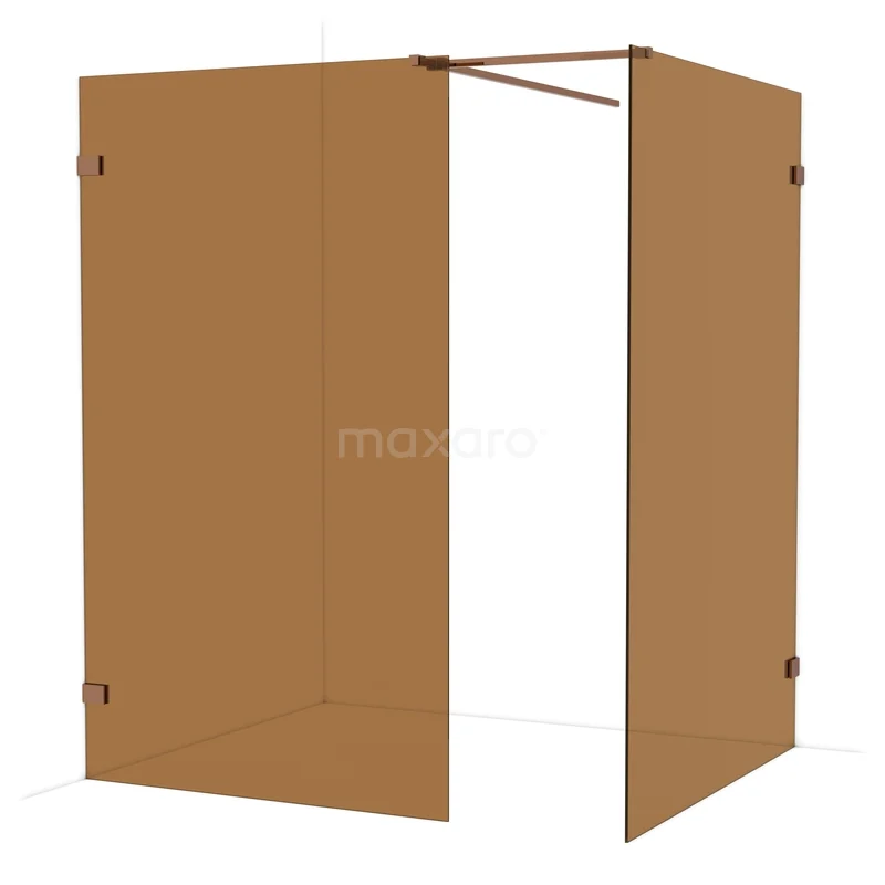 Diamond Walk-in shower | 140x120 cm Shiny copper Bronze glass 2 fixed walls IDB1214529GKP Glass walk-in shower with corner design and bronze-coloured glass, ideal for stylish bathrooms, model from premium series.