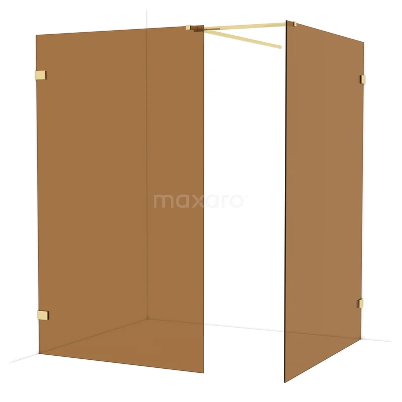 Diamond Walk-in shower | 140x120 cm Shiny light gold Bronze glass 2 fixed walls IDB1214529GLG Brown corner shower wall made of glass with matte gold details, ideal for a stylish bathroom layout.